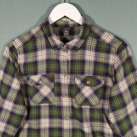 EDDIE BAUER Shirt Womens Medium Long Sleeve Check Button Up - Picture 2 of 8